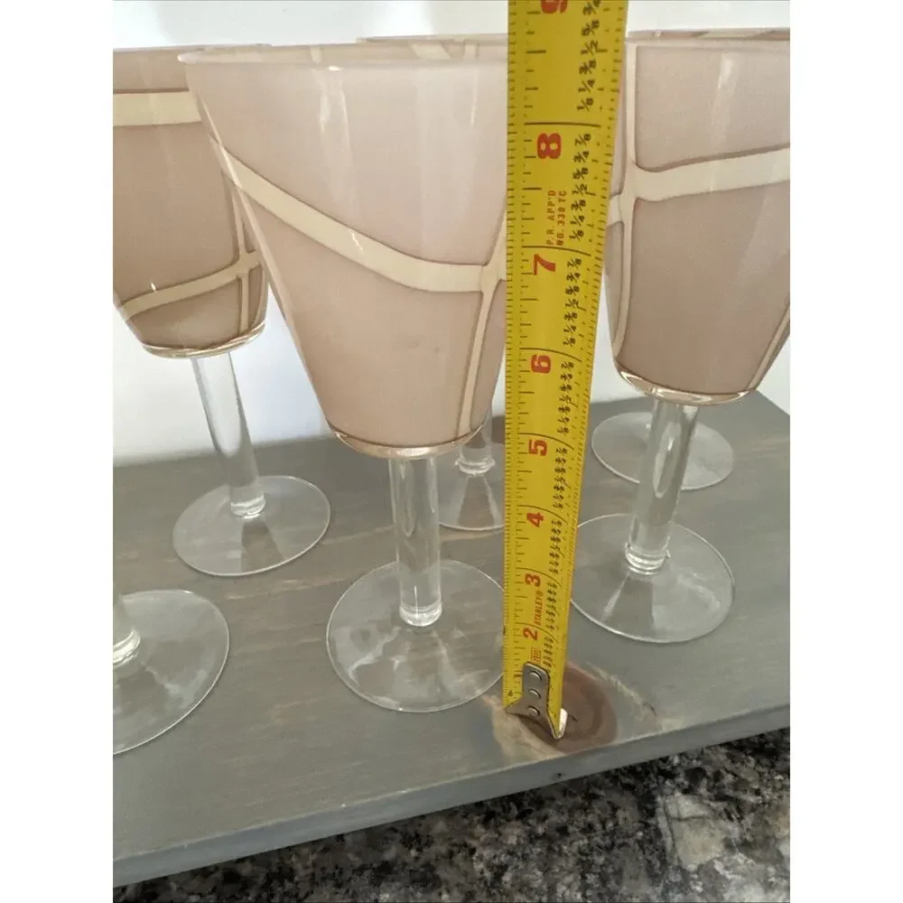 Gorgeous Pier 1 One Imports Italian Art Glass Wine Goblets Stem Handblown Modern